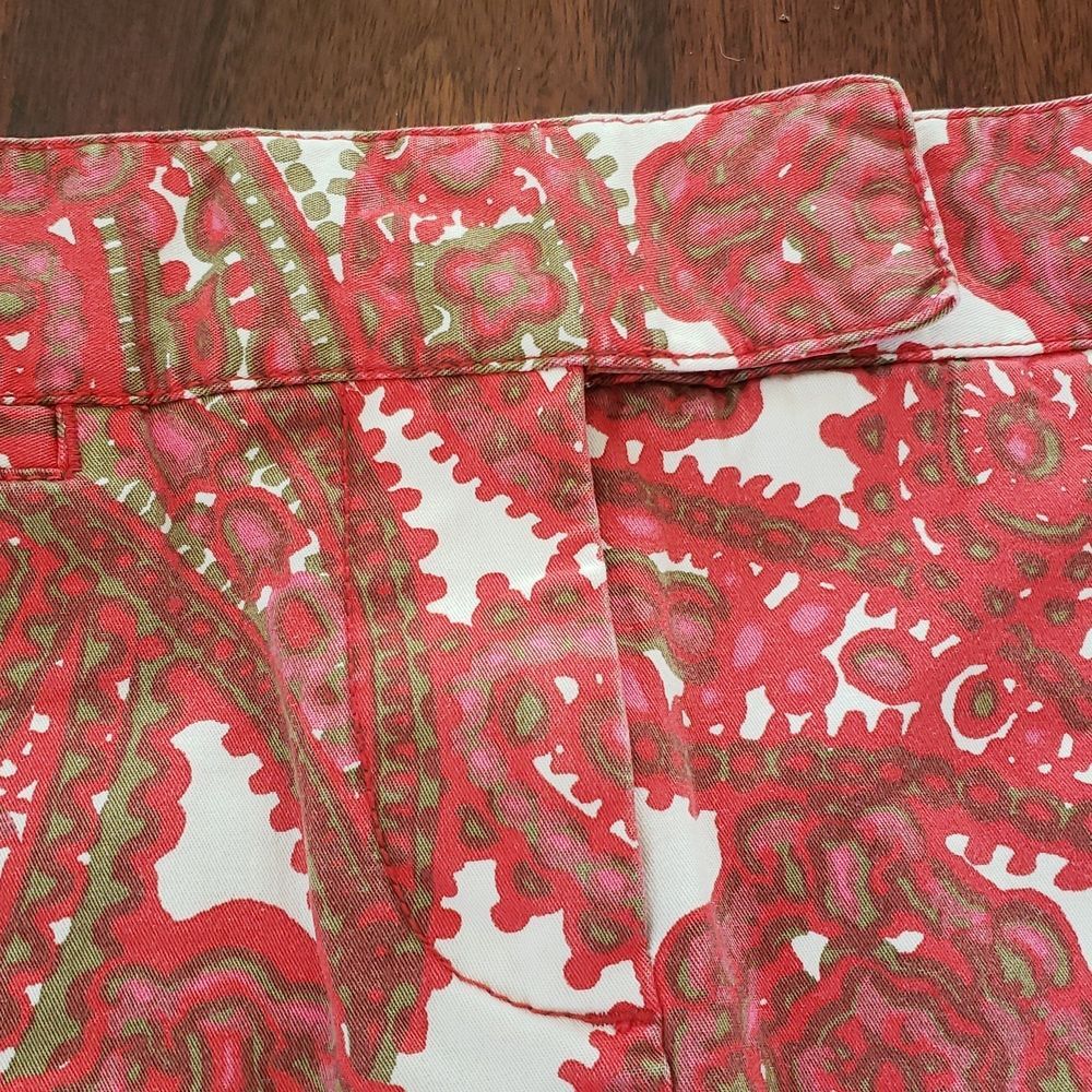 Vintage J.Crew Paisley Cotton Mini Skirt Red Pink Size 2 Pockets - Picture 6 of 13